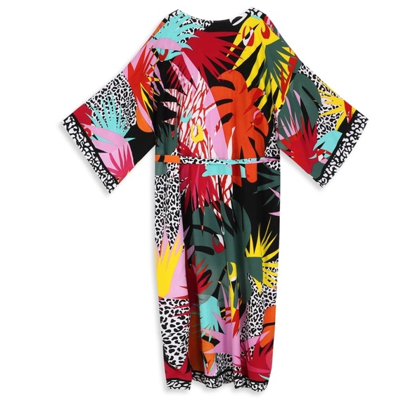 Colorful Tropical Print Duster Beach Cover up Kimono - Picture 7 of 8